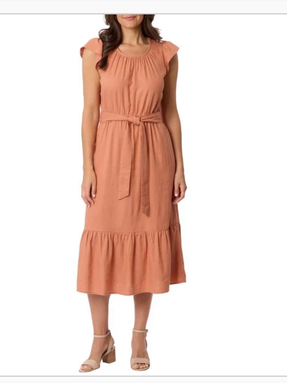 NWT Briggs Peach Tie-Waist Midi Dress